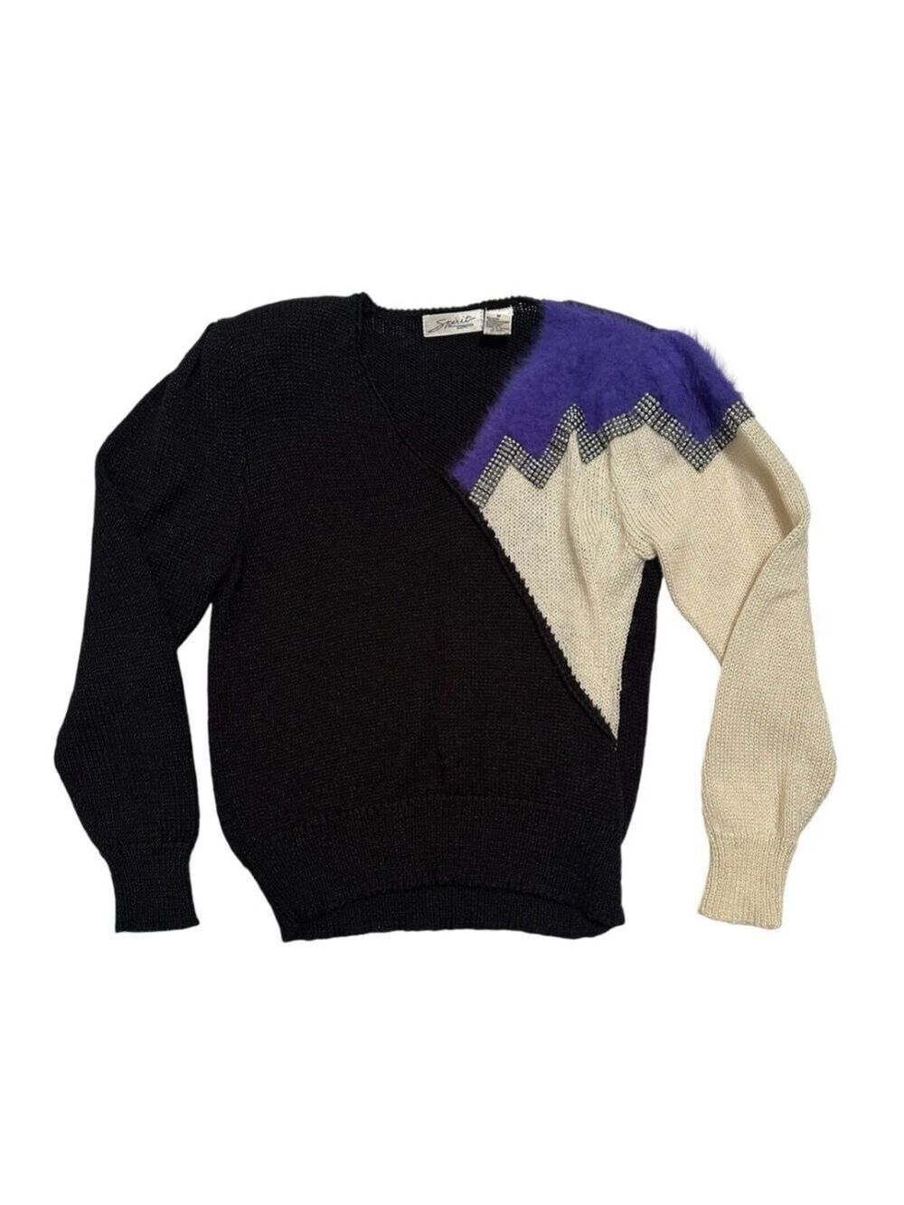 SPIRIT Wool Acrylic & Angora Sparkling Holiday Party Sweater Medium Purple Black